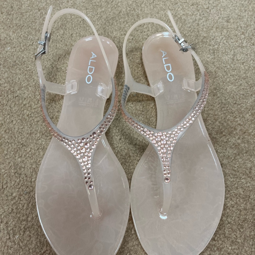Aldo Pink Rhinestone T-Strap Sandals